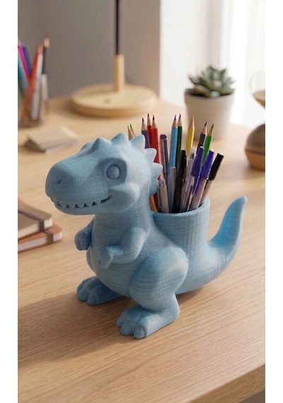 Sevimli Dinozor Figürlü T-rex Masa Üstü Düzenleyici Kalemlik 3d Tasarım Çocuk Ve Ofis Organizer 25cm