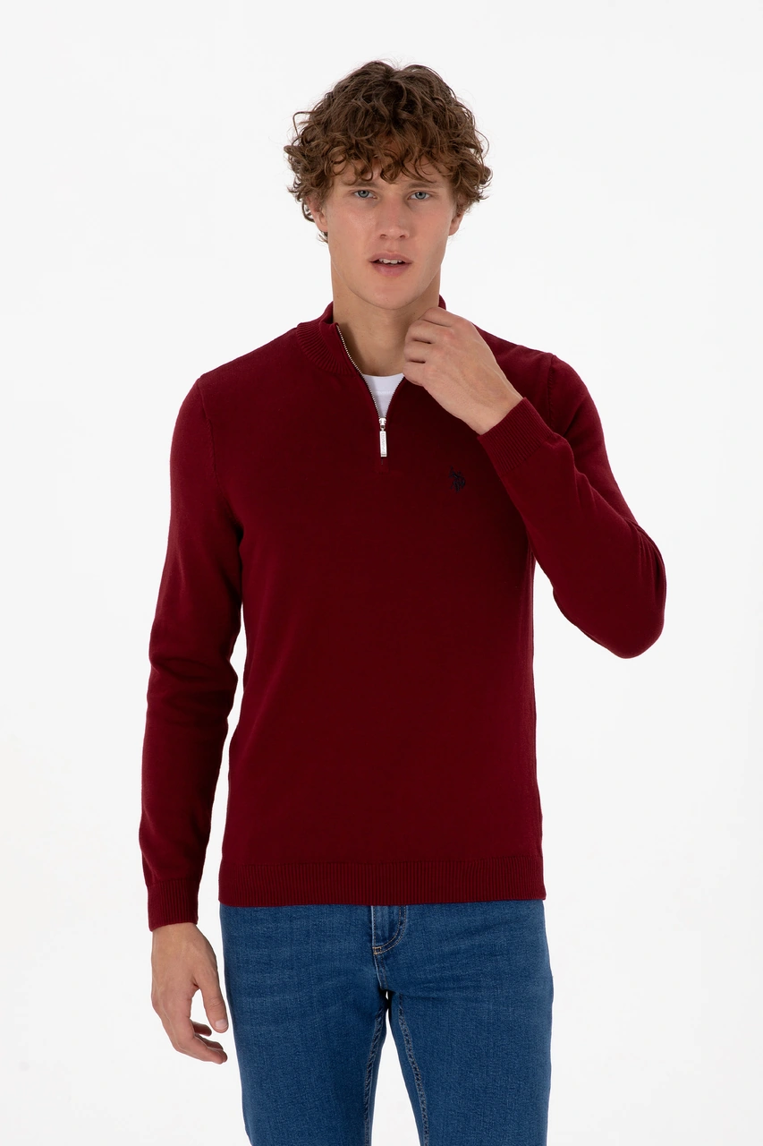 U.S. Polo Assn. Erkek Slim Fit Yarım Fermuarlı Bordo Basic Kazak 50313695-VR014 U.S. Polo Assn. Erkek Slim Fit Yarım Fermuarlı Bordo Basic Kazak 50313695-VR014