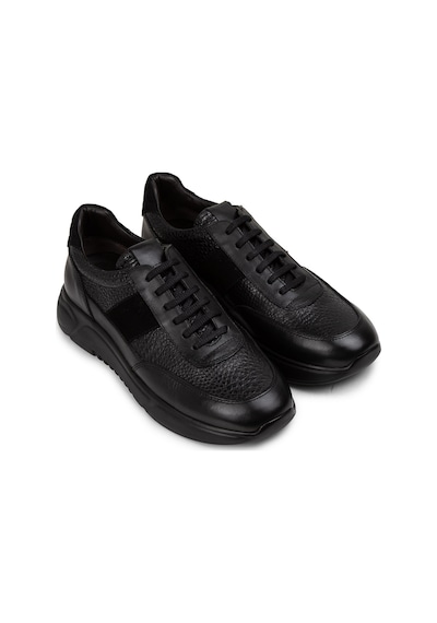 Deery Hakiki Deri Siyah Erkek Sneaker Ayakkabı - 01963Msyhe07 Siyah