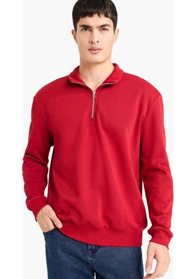 Defacto Regular Fit Dik Yaka Yarım Fermuarlı Basic Düz Sweatshirt X7405az25aurd349 Kırmızı-rd349