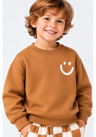 Rony Pony Kids Erkek Çocuk 3 İplik Gülen Yüz Baskılı Sweatshirt Ve Dama Desenli Bol Paça Eşofman Takımı Kahverengi Krem Rony Pony Kids Erkek Çocuk 3 İplik Gülen Yüz Baskılı Sweatshirt Ve Dama Desenli Bol Paça Eşofman Takımı Kahverengi Krem