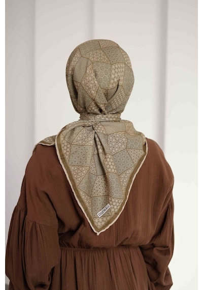 Mimiyum Mosaic Desen Soft Eşarp Haki