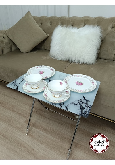 Evko Mobilya Çanta Zigon Sehpa, 4'lü Sehpa Zigon Sehpa, Servis Sehpası, Camlı Sehpa, Katlanır Sehpa