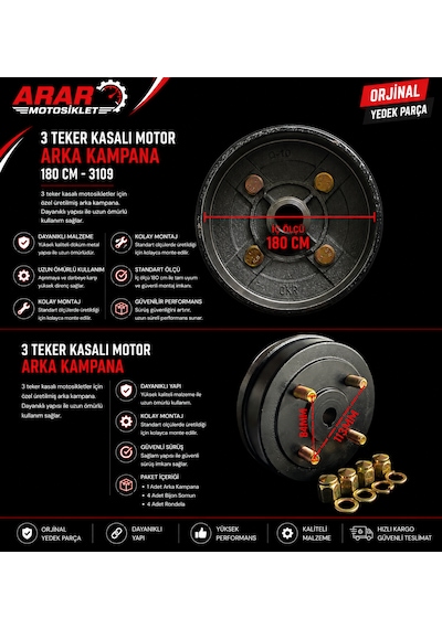 3 Teker Kasalı Motor Arka Kampana 180 Cm-3109