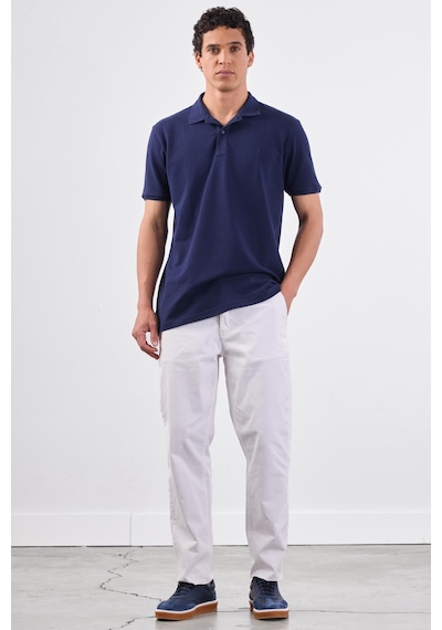 Dufy Lacivert Polo Yaka Pamuklu Düz Renk Slim Fit Erkek T-shirt Lacivert