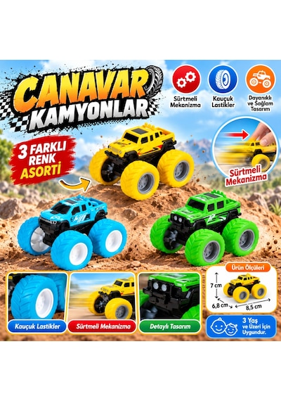 Storeşahin 203761002 Monster Trucks 3-asst Shn0720