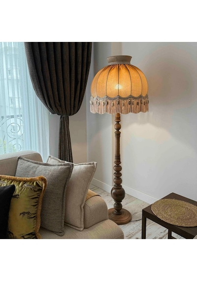 Kiremit Renk Kadife Lambader Kahve Ahşap Ayak Vintage Lm01298 Vizon