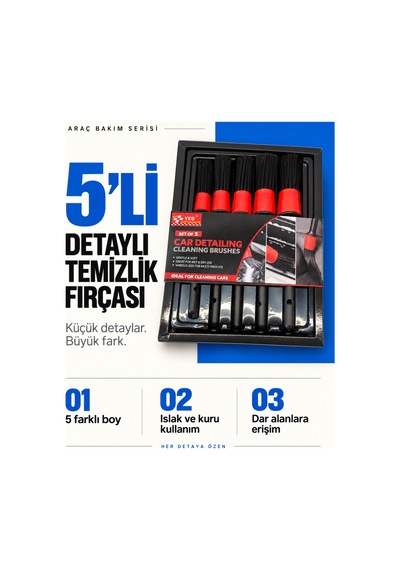 5 Li Detaylı Temizlik Fırçası Seti Araç İçi Ve Dışı Oto Bakım