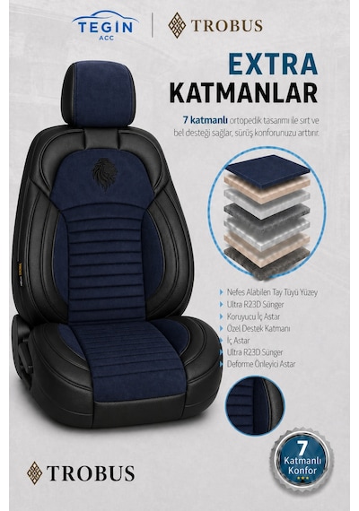 Fiat Albea 2002-2012 Araca Uyumlu Premium Tay Tüyü Koltuk Kılıfı Liona Serisi Lacivert