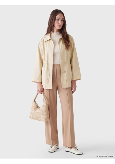 Lcw Modest Bej Gömlek Yaka Oversize Kadın Trençkot