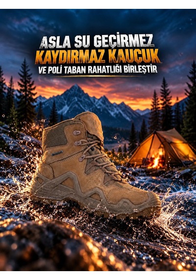 Nstil Günlük Erkek Bej Hakiki Deri Bot Bağcıklı Tırtık Kaymaz Taban Outdoor Ayakkabı X03