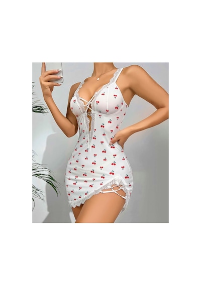 Lily Bianca Nightwear Çiçek Desenli Etek Kısmı Oval Dekolteli Ve Dantel Detaylı Penye Gecelik Beyaz Lily Bianca Nightwear Çiçek Desenli Etek Kısmı Oval Dekolteli Ve Dantel Detaylı Penye Gecelik Beyaz