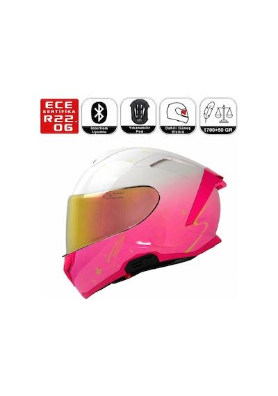 X340 Sweet Women Motosiklet Kaskı Güneş Vizörlü Kadın Full Face Kask Çok Renkli