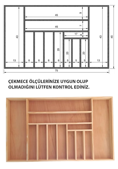 Kaşıklık 75 X 45 Cm. Ahşap Kaşıklık Ve Servis Gereçleri Düzenleyici Organizer