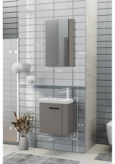 Biani Minila 45 cm Banyo Dolabı,Seramik Lavabolu, Aynalı,Lavabo Dahil,Mdf,Latte Biani Minila 45 cm Banyo Dolabı,Seramik Lavabolu, Aynalı,Lavabo Dahil,Mdf,Latte