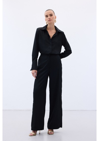Sateen Jakarlı Pantolon - Siyah-136610 Siyah