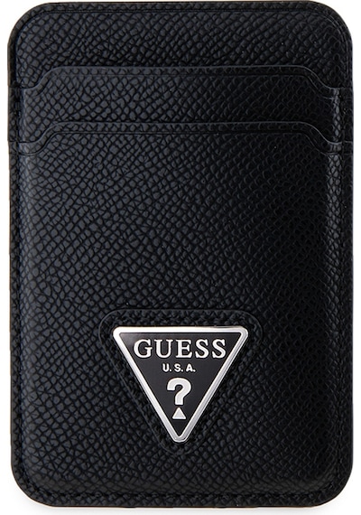 Guess Lisanslı Deri Magnetik Kartlık 2 Hazneli Üçgen Logolu Siyah