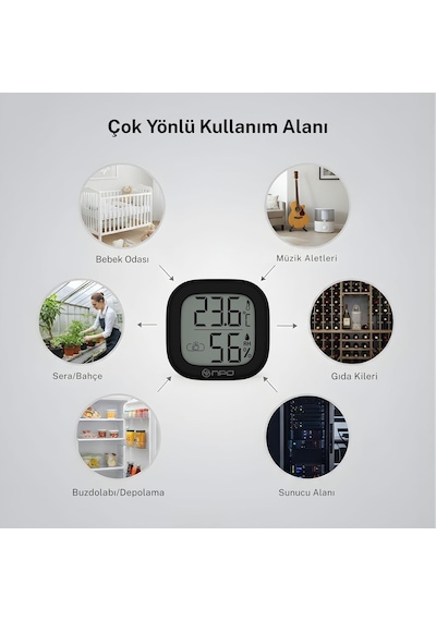 Npt35s Dijital İç Mekan Termometresi Ve Nem Ölçer, Renkli Konfor Göstergeli, Siyah