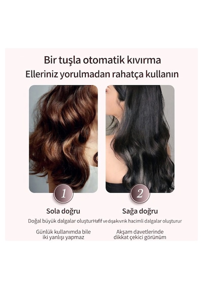 Curlylife Tb 1856 Otomatik Döner Başlıklı Saç Maşası - Kalın Su Dalgası Extra Uzun Başlıklı
