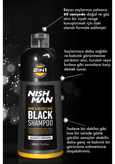 Saç Ve Sakal Siyahlaştırıcı Şampuan 400 Ml Kolay Kullanım Etkili Sonuç