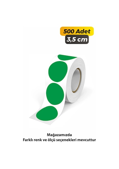 Yuvarlak Kesim Ambalaj Etiketi - Yeşil Renk - 3,5cm - 500 Adet