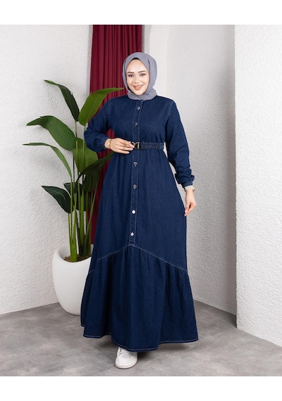 Hb Harma Time Butik Kadın Düğmeli Kuşaklı Denim Koyu Kot Mavi Elbise Koyu Mavi Hb Harma Time Butik Kadın Düğmeli Kuşaklı Denim Koyu Kot Mavi Elbise Koyu Mavi