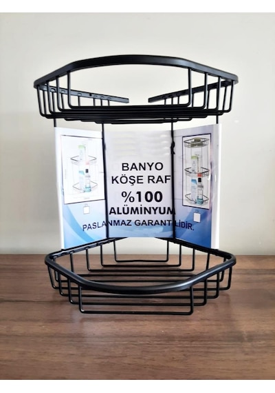 Aüminyum İki Gözlü Banyo Köşelik Şampuanlaık Ömür Boyu Paslanmaz Siyah-oscr Çok Renkli