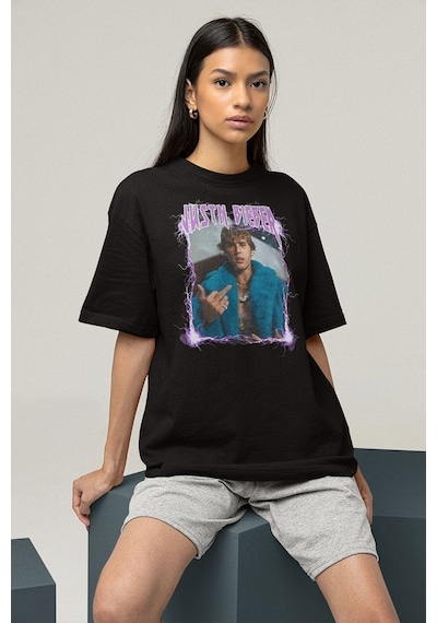 Justin Bieber Baskılı Unisex Oversize Şarkıcı Tişört Siyah