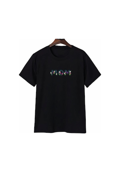 Mevese Sevgi Anneler Günü Mom Çiçek Temalı Baskılı Oversize Bisiklet Yaka T-shirt - Siyah