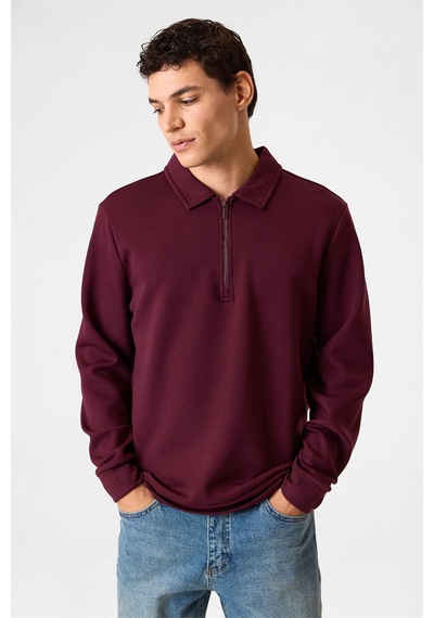 Backandbond Yarım Fermuarlı Bordo Sweatshirt