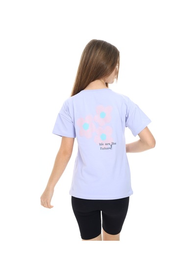 Toontoy Kids Toontoy Kız Çocuk Çiçek Ve You Look Baskılı Tişört Mavi