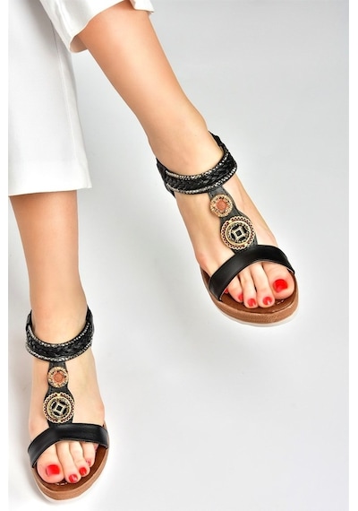 Fox Shoes Siyah Dolgu Topuklu Kadın Sandalet M258313609
