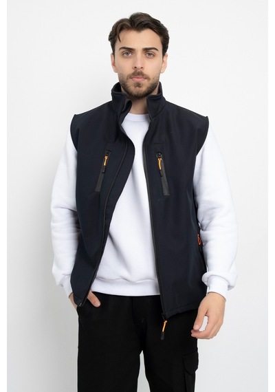 Dasüniforma Softshell İçi Polarlı Su Geçirmez Standart Fit Yelek Rüzgar Geçirmez Tam Fermuar Kışlık Unisex Lacivert