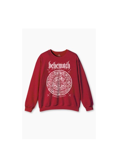 So Cool Bisiklet Yaka Sweatshirt Behemoth Metal Rock Kuru Kafa Skull Baskılı Kırmızı Sweat Kırmızı