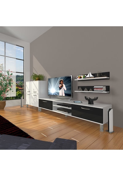 Decoraktiv Eko On Mdf Dvd Krom Ayaklı Tv Ünitesi Tv Sehpası Beyaz - Siyah