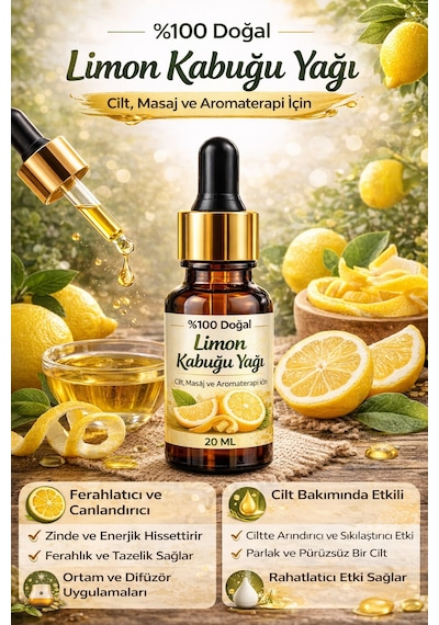 Life Limon Kabuğu Yağı 20 Ml %100 Doğal Uçucu Yağ Cilt, Masaj Ve Aromaterapi İçin