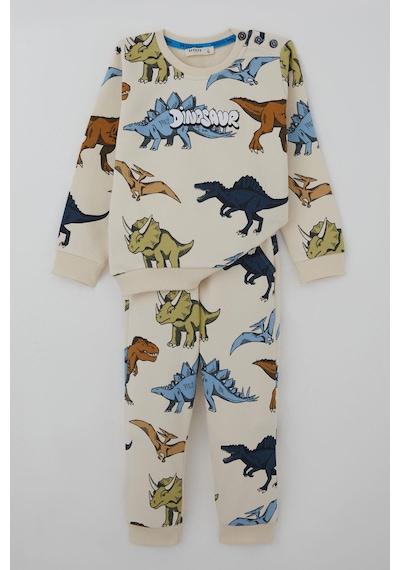 Breeze Erkek Çocuk Eşofman Takımı Kükreyen Güçlü Dinozorlar Desenli 1.5-5 Yaş, Krem