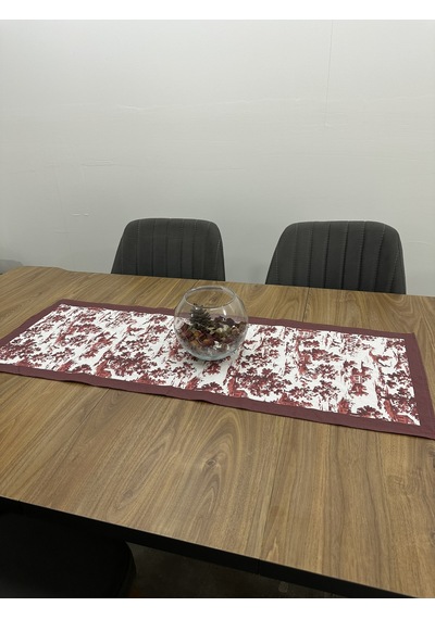 Toile De Jouy Monet Runner 40x110 Cm %100 Pamuk Dijital Baskılı Masa Örtüsü Country Tarzı Fransız Desen Masa Dekoru - Zt710 Kırmızı