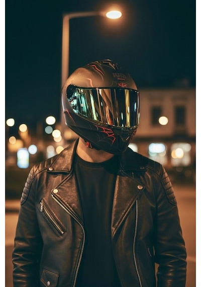Gıvı 50.x Arachno Mat  1 Renkli 1 Şeffaf Vizörlü Motosiklet Kask Gold Vizör + Şeffaf