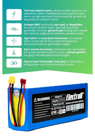 Onvo Ov-111 Uyumlu Batarya Ultra Yüksek Kapasite Batarya 48v 20ah Pil Elektrikli Scooter Bataryası Çok Renkli