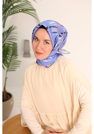 Silk Home Mavi Ekru Desenli Tivil İpek Eşarp 11432-57 Çok Renkli