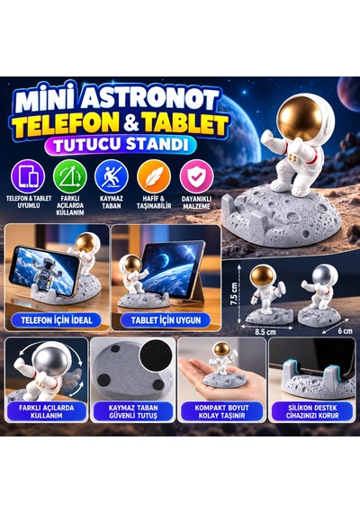 Kahveci.store Mini Astronot Model Telefon Ve Tablet Tutucu Standı 22 Standart