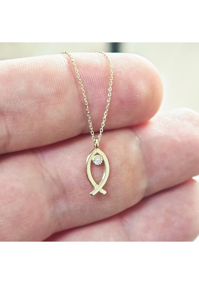 Altın Mini Tektaşlı Balık Kolye As1978kl Altınsepeti Sarı