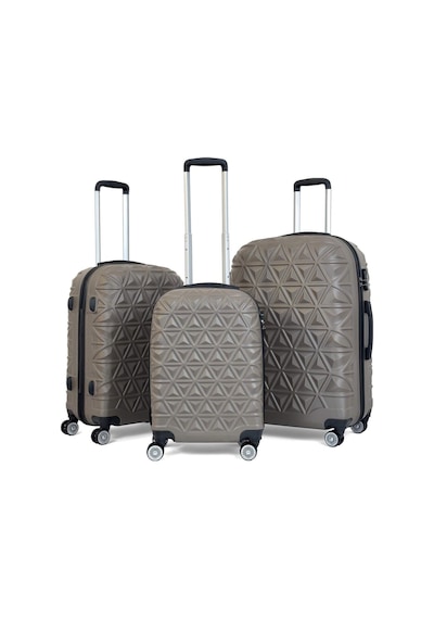Piramit Desen ABS Seyahat Valizi, Canyon Serisi,  Taş - 3'lü Set Taş