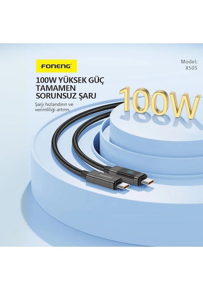 Foneng Xs05 Typec Typec 100w Hızlı Şarj Data Kablo Siyah 1,2m