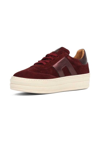 Kadın Bordo Bağcıklı Kalın Tabanlı Süet Deri Sneaker