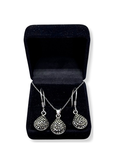 Oya Silver Markazit Işıltılı Damla Gümüş Set&takım