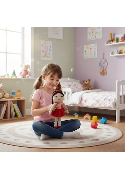 Kırmızı Elbiseli Oyuncak Kız Bebek Çok Renkli
