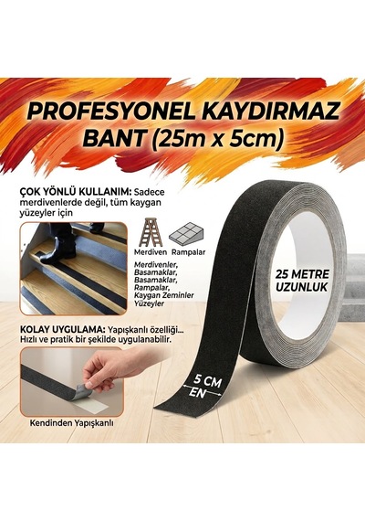 Merdiven Kaydırmaz Bant 5 Cm 25 Mt