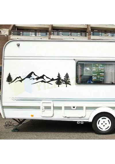 Karavan Çekme Dağ Orman Ağaçlar Oto Sticker Etiket Yapıştırma Çıkartma 1 Çift